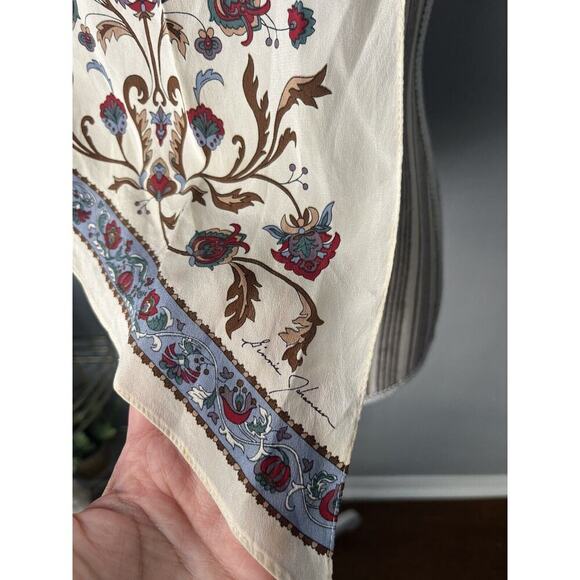 Ginnie Johansen Women's Neutral Brown Blue Silk Scarf Rolled Edge, 9x56, Vintage - Picture 3 of 5